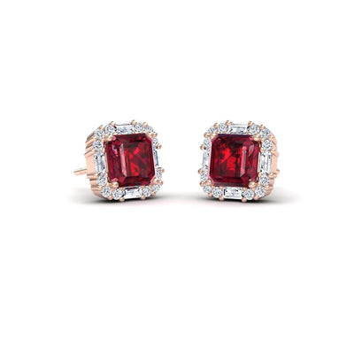 Lab Grown Ruby & Diamond Halo Stud Earrings