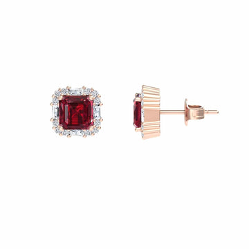 Lab Grown Ruby & Diamond Halo Stud Earrings - Elisa