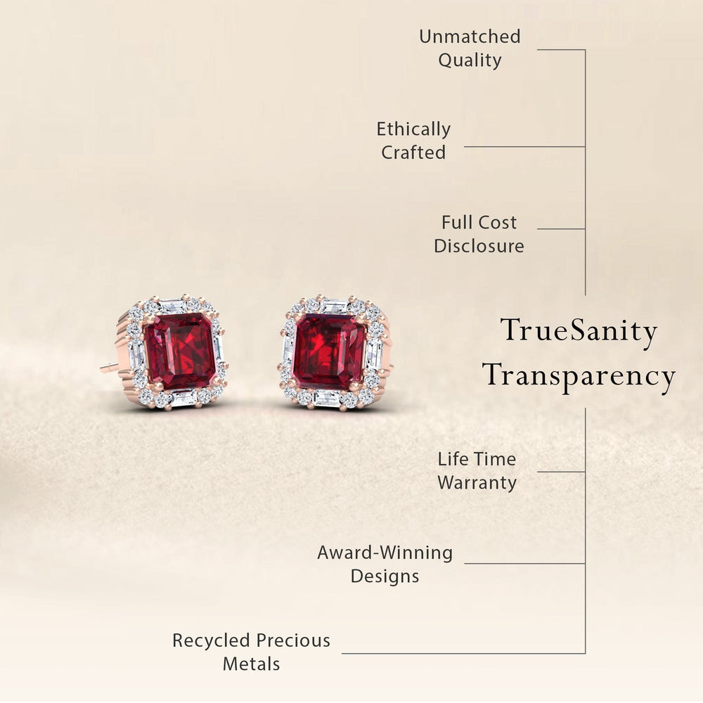 Lab Grown Ruby & Diamond Halo Stud Earrings - Elisa