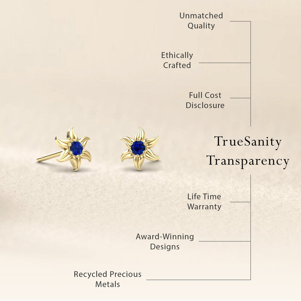 Blue Sapphire Floral Stud Earrings - Gia