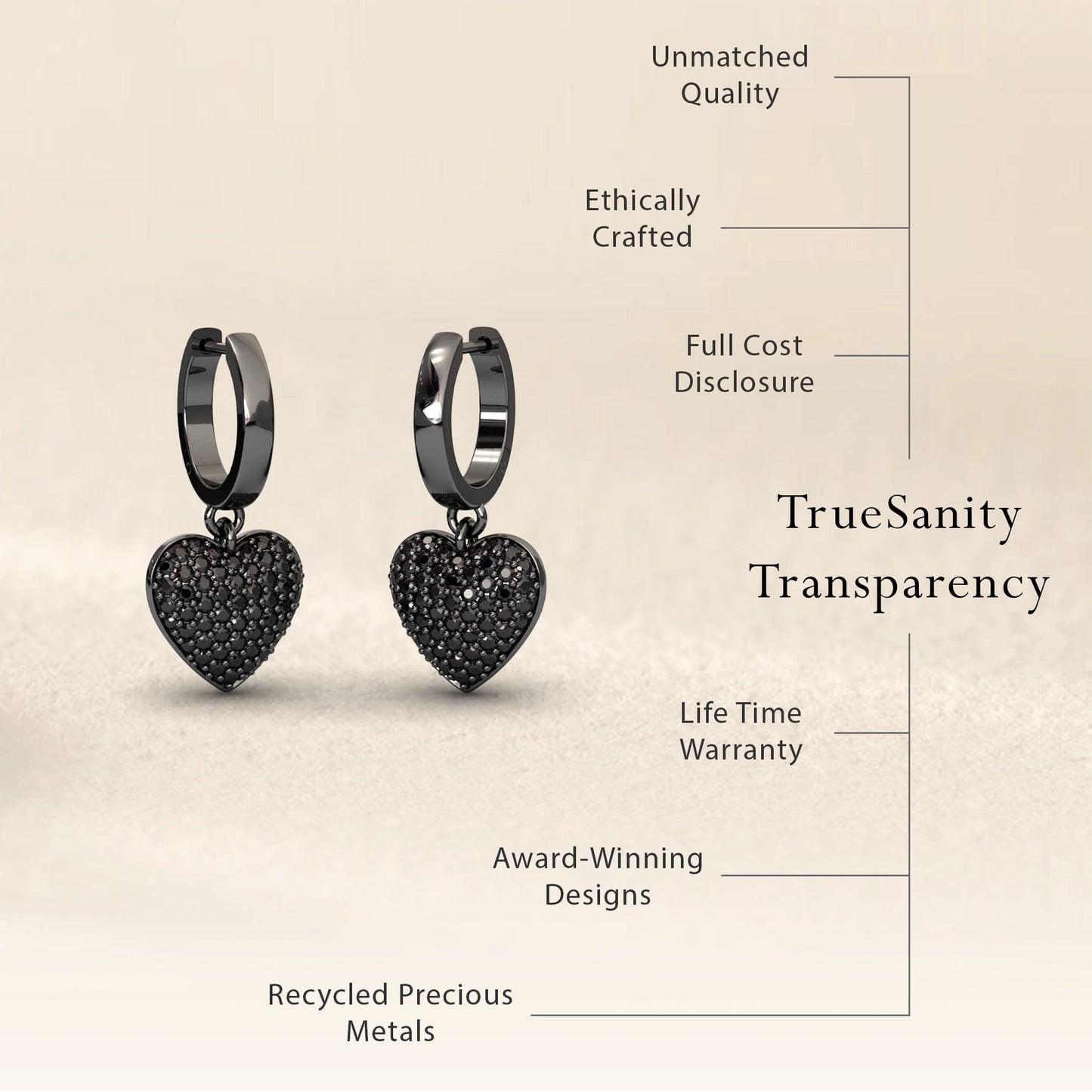 Black Diamond Heart Hoop Earrings - Jinxi