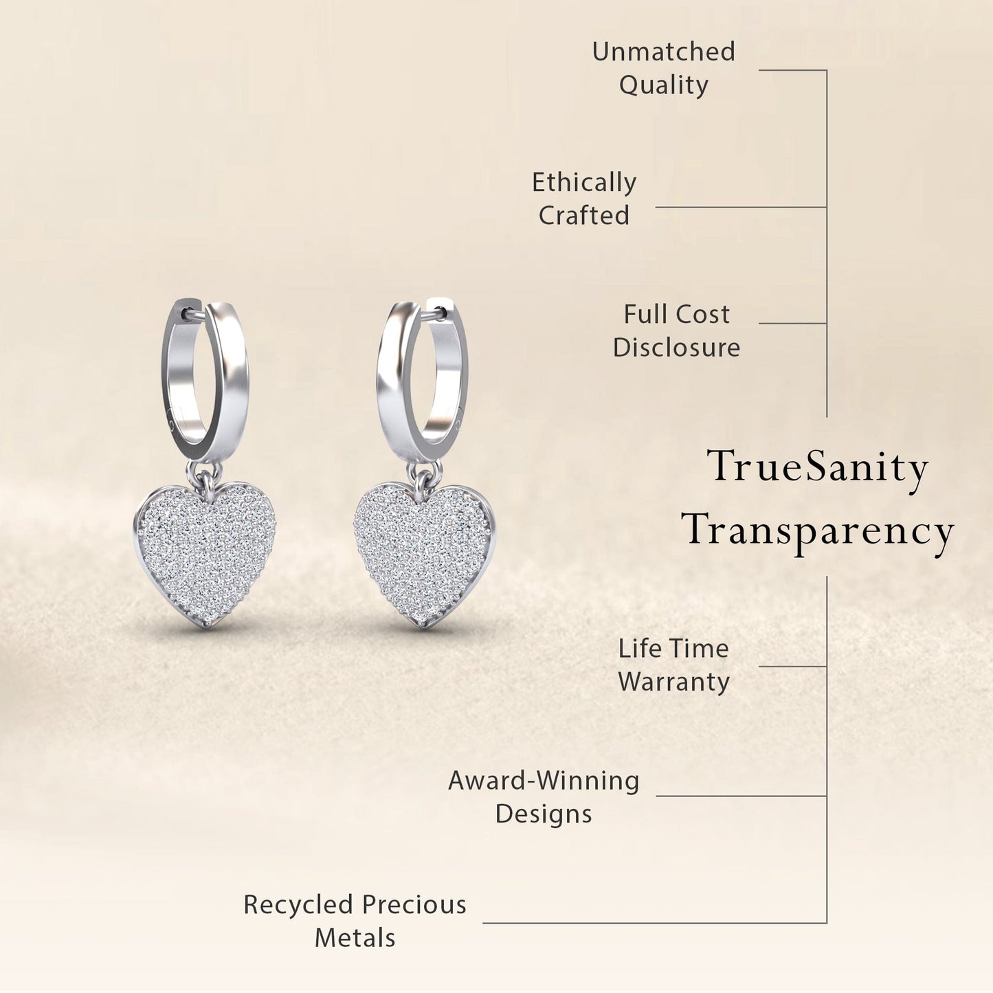 White Diamond Heart Hoop Earrings - Jinxi