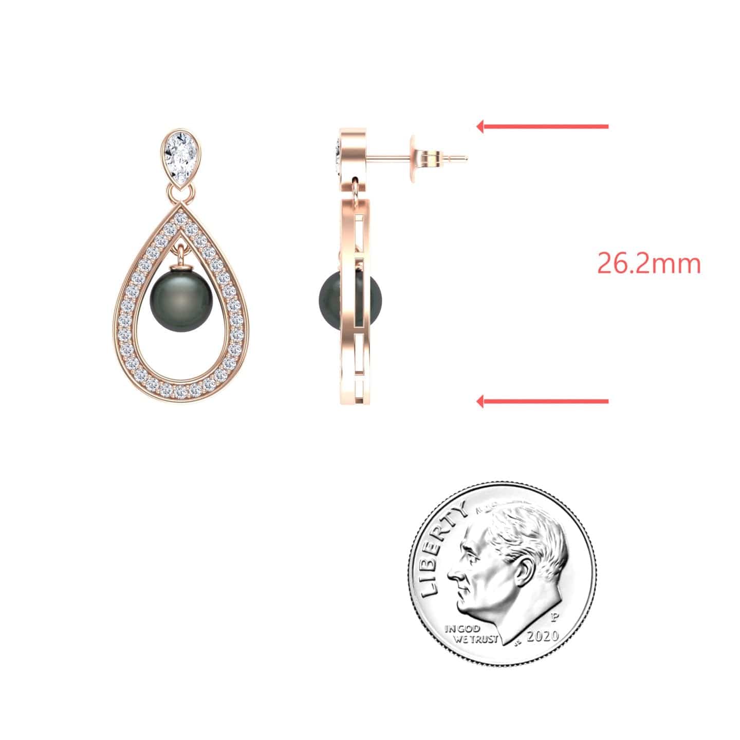Black Akoya Pearl & Diamond Halo Drop Earrings - Kiran