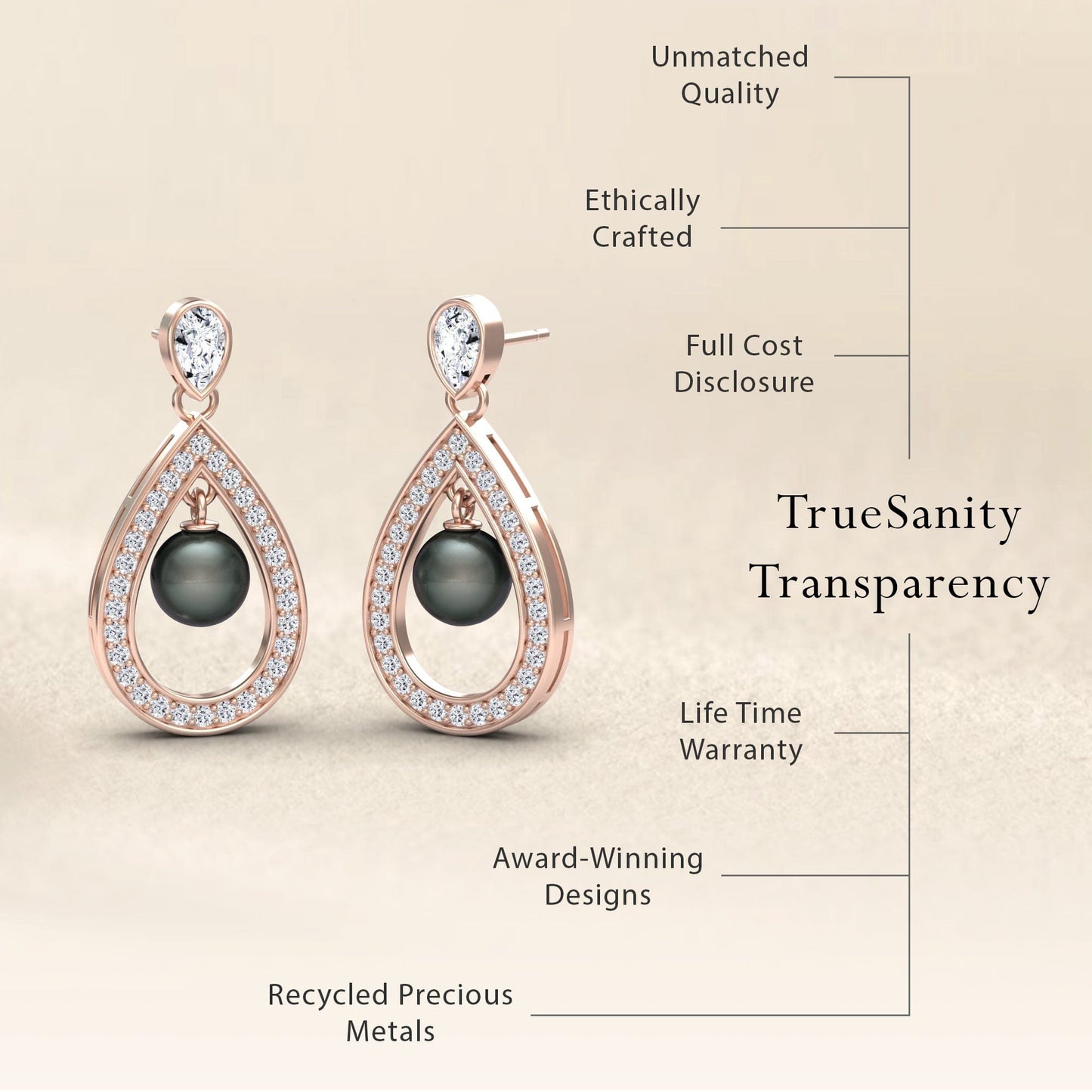 Black Akoya Pearl & Diamond Halo Drop Earrings - Kiran