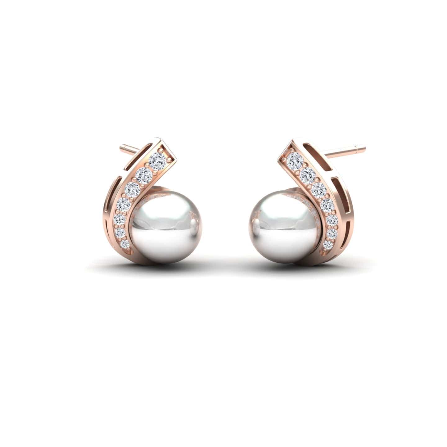 White Akoya Pearl & Diamond Curve Stud Earrings - Tiana