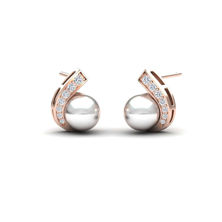 White Akoya Pearl & Diamond Curve Stud Earrings - Tiana