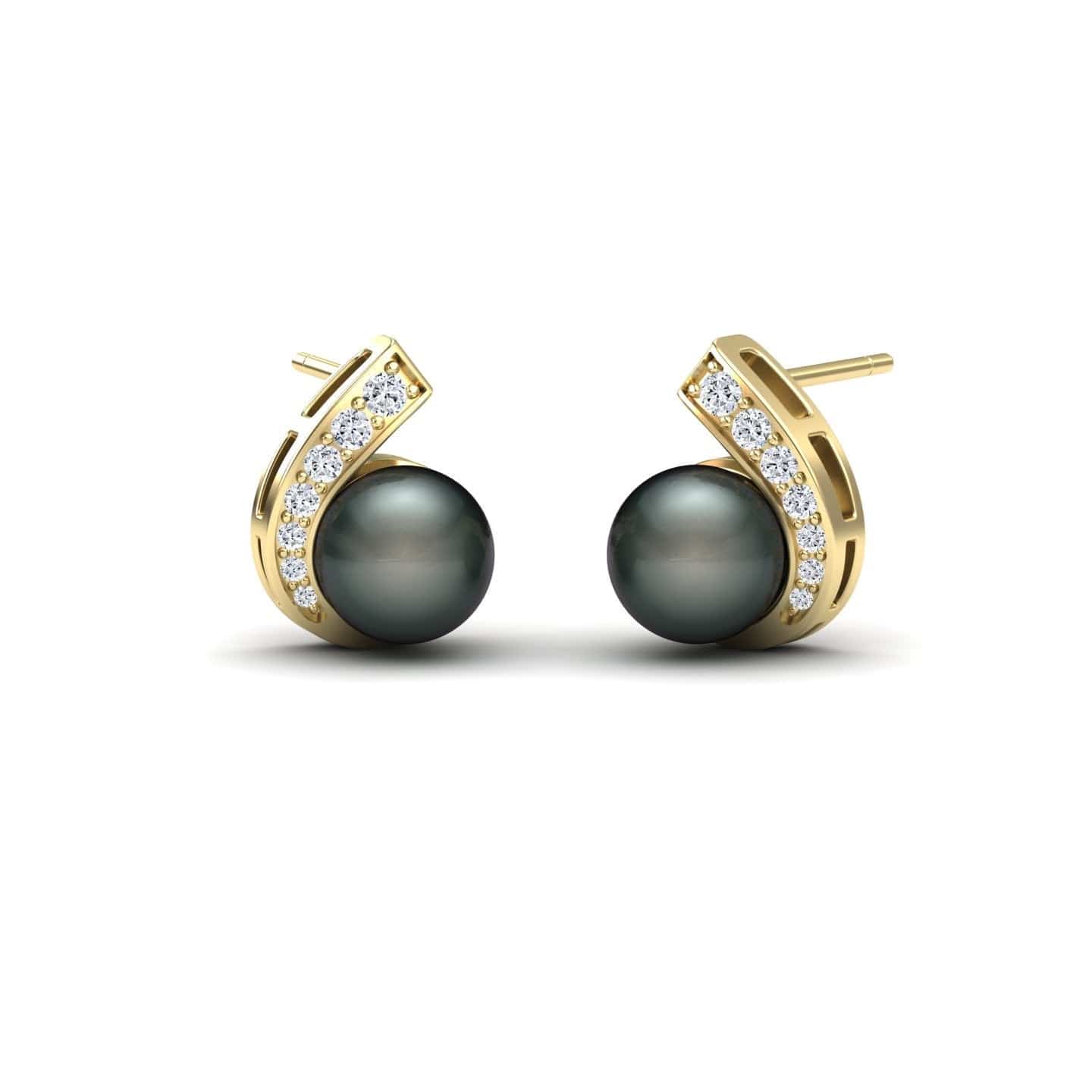 Tahitian Pearl & Diamond Curve Stud Earrings - Tiana
