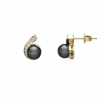 Tahitian Pearl & Diamond Curve Stud Earrings - Tiana
