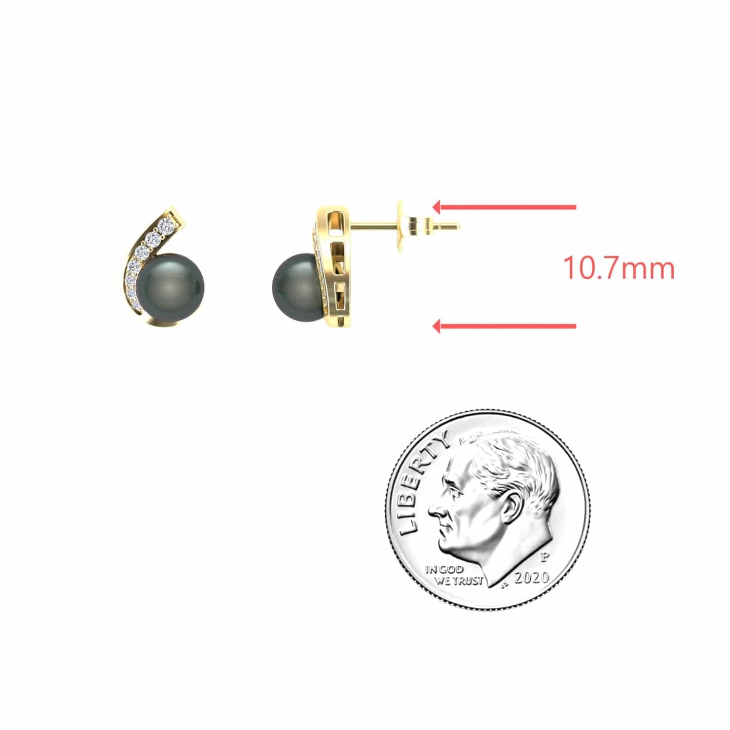 Tahitian Pearl & Diamond Curve Stud Earrings - Tiana