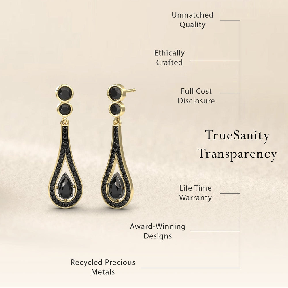 Pear black diamond teardrop statement earrings, view 6
