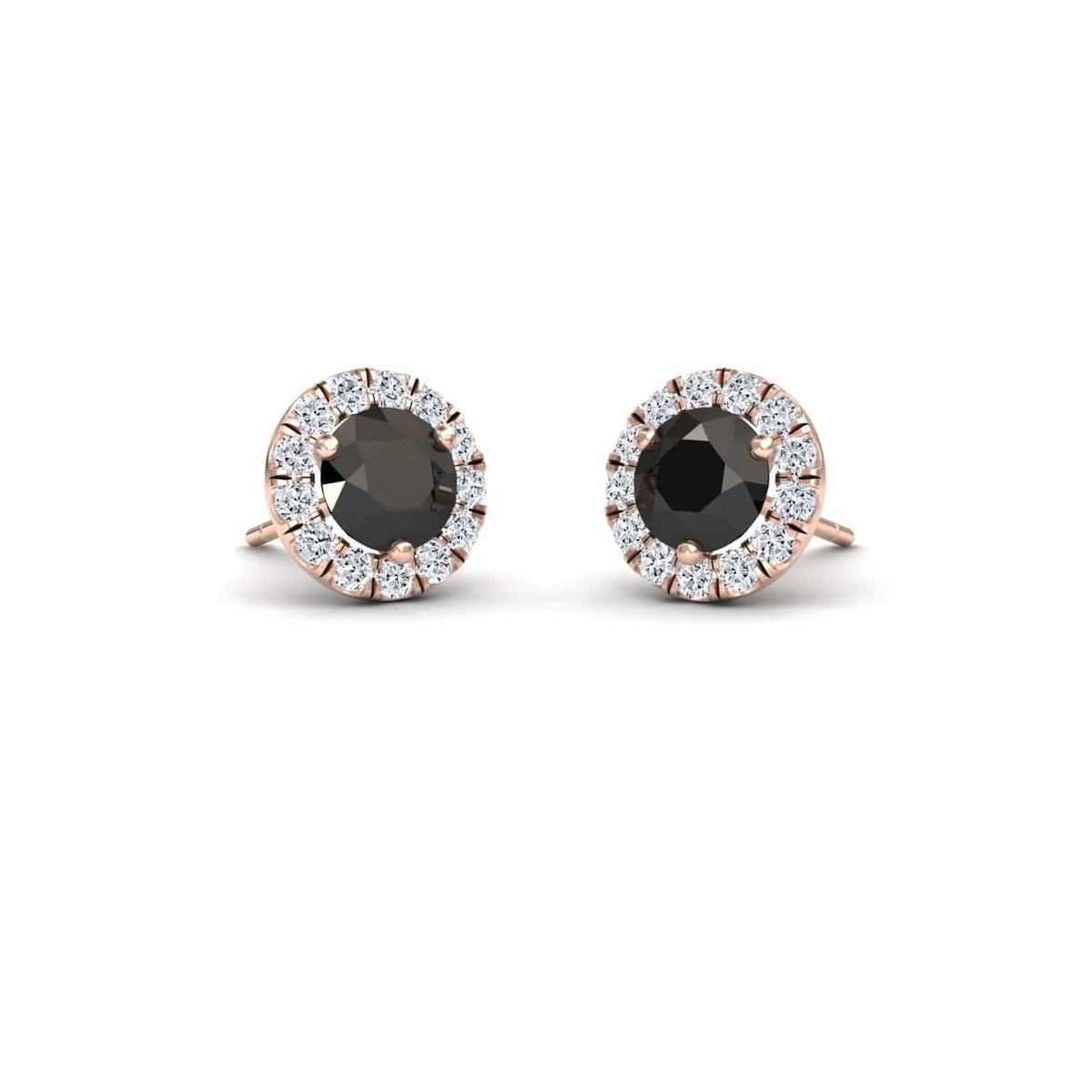 Black & White Diamond Halo Stud Earrings - Elena