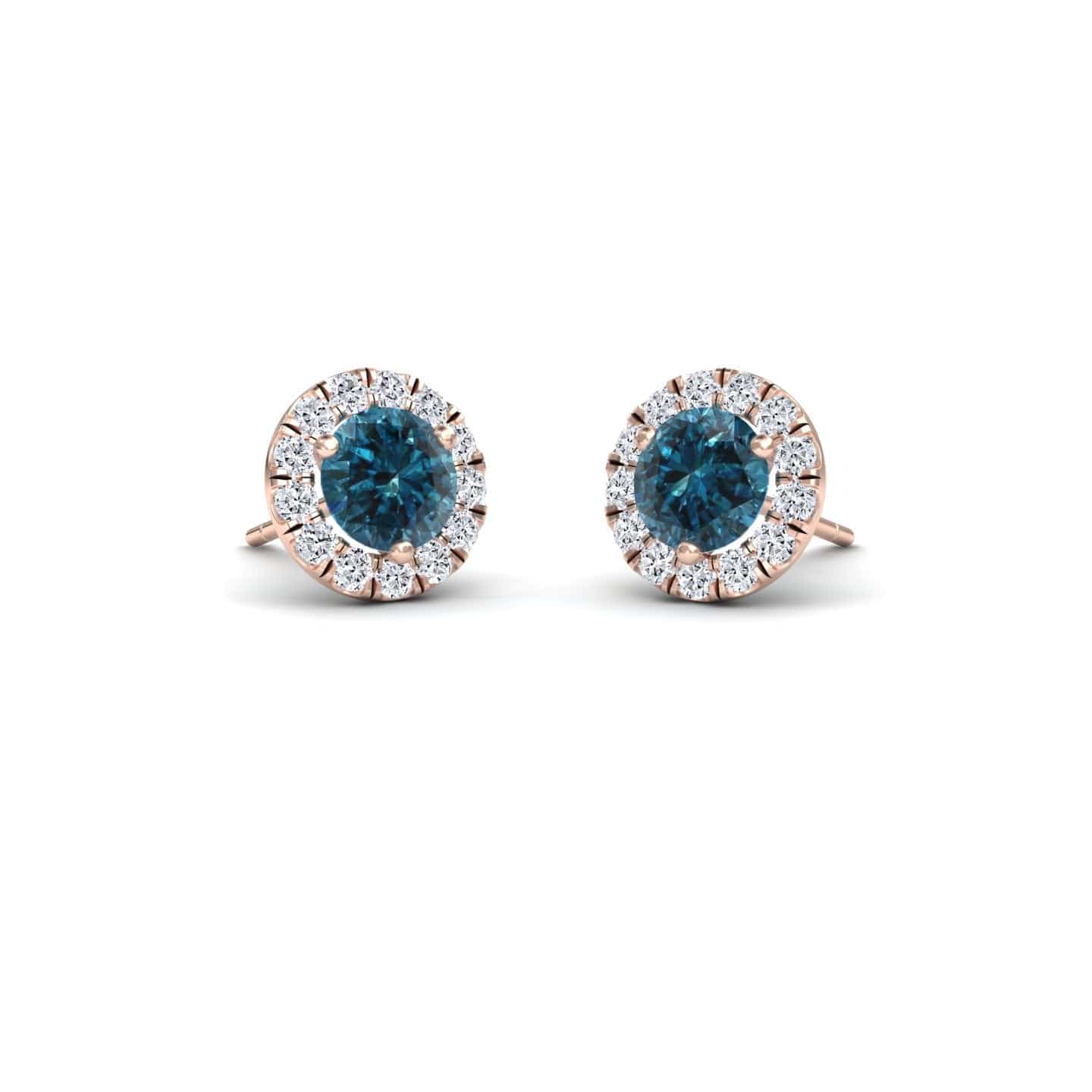 Blue & White Diamond Halo Stud Earrings - Elena