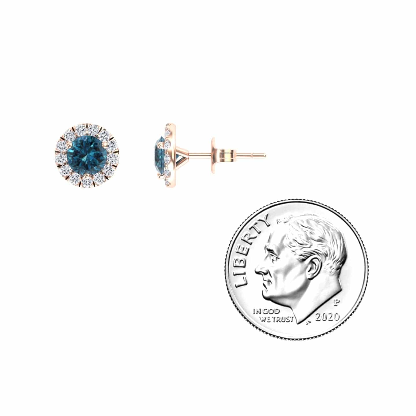 Blue & White Diamond Halo Stud Earrings - Elena