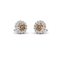Brown & White Diamond Halo Stud Earrings - Elena