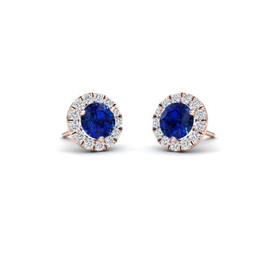 Blue Sapphire & White Diamond Halo Stud Earrings