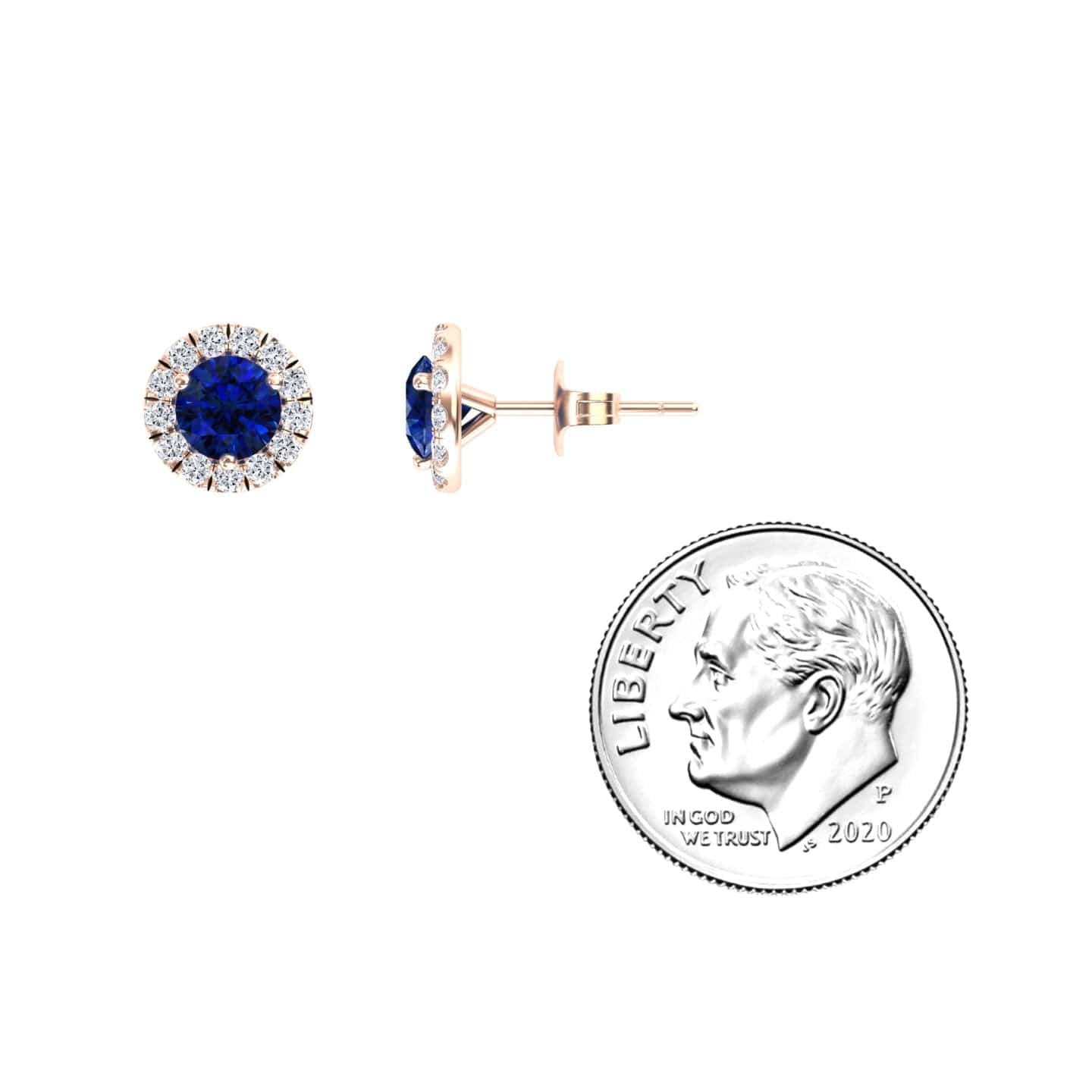 Blue Sapphire & Diamond Halo Stud Earrings - Elena