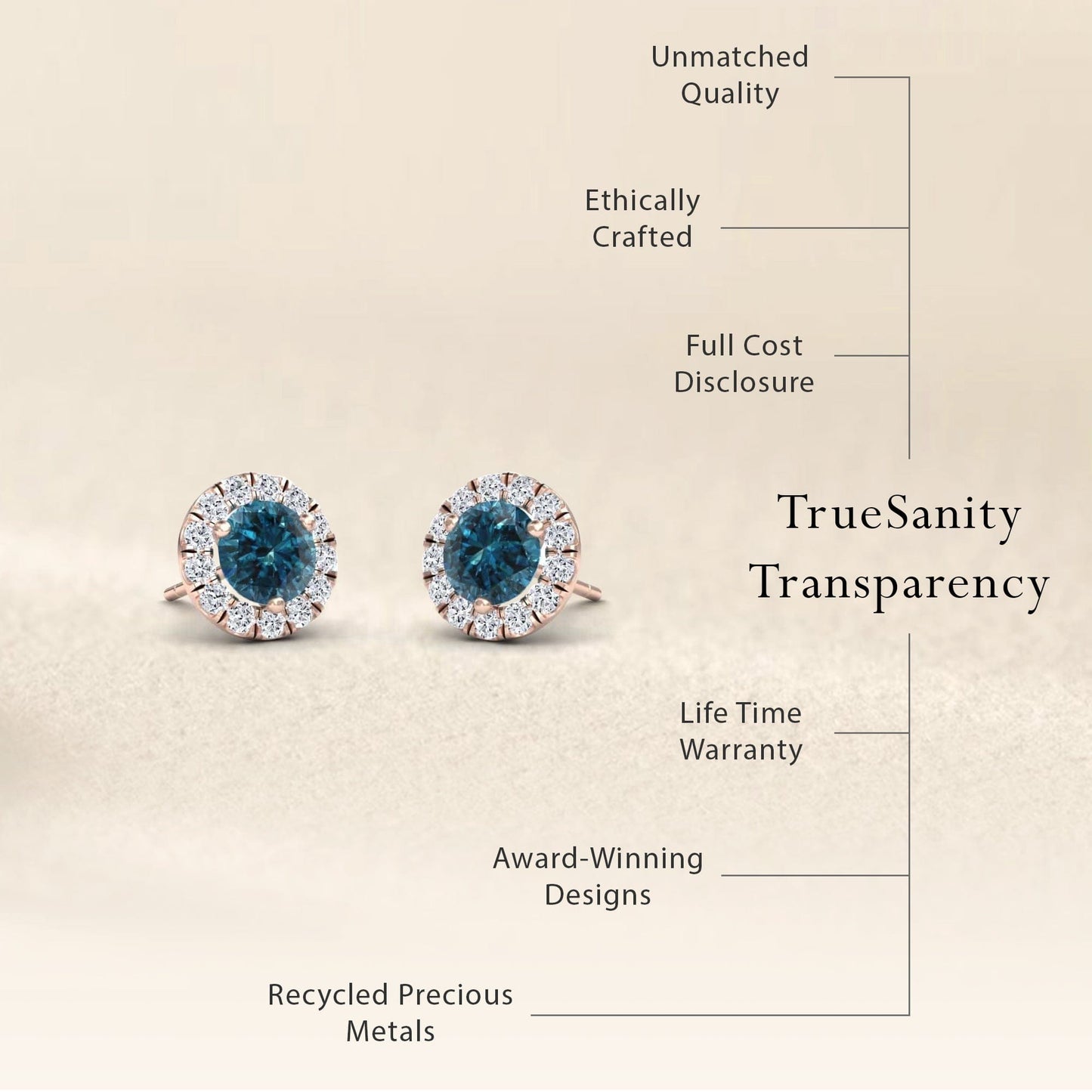 Blue & White Diamond Halo Stud Earrings - Elena