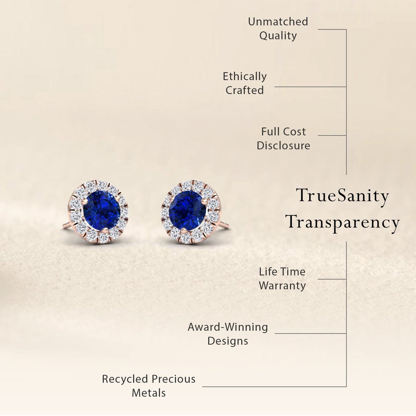 Blue Sapphire & Diamond Halo Stud Earrings - Elena