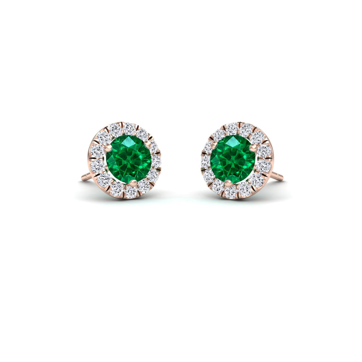 Emerald Exceptional & White Diamond Halo Stud Earrings - Elena