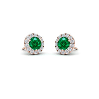 Emerald Exceptional & White Diamond Halo Stud Earrings - Elena