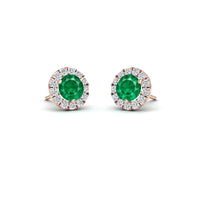 Emerald Fine & White Diamond Halo Stud Earrings - Elena
