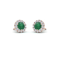 Emerald Good & White Diamond Halo Stud Earrings - Elena