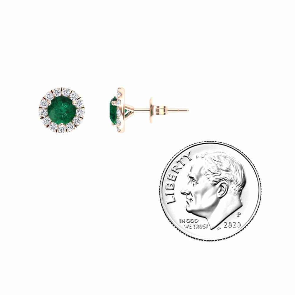 Emerald & White Diamond Halo Stud Earrings - Elena