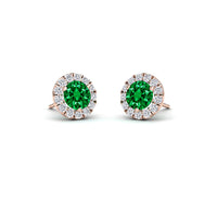 Lab Grown Emerald & White Diamond Halo Stud Earrings - Elena