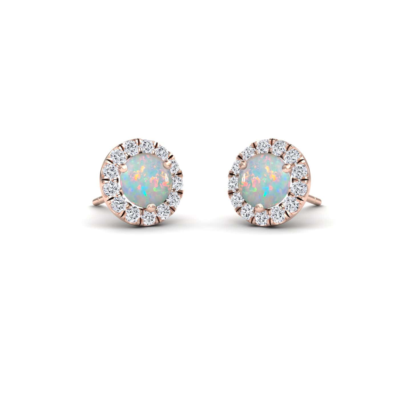 Opal & White Diamond Round Halo Earrings - Elena