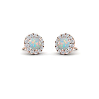 Opal & White Diamond Round Halo Earrings - Elena