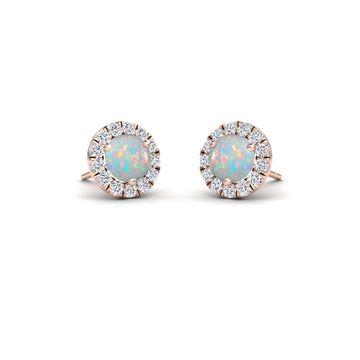 Opal & White Diamond Round Halo Earrings - Elena