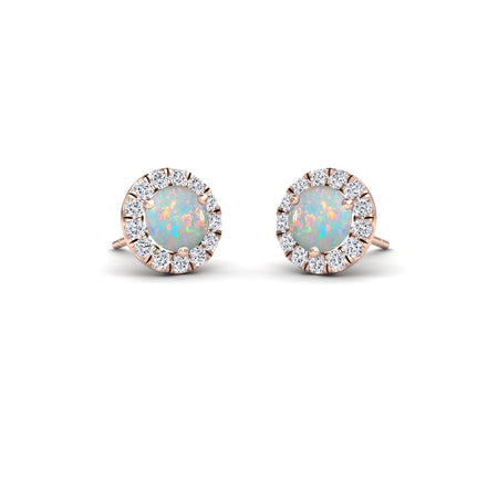Opal & White Diamond Round Halo Earrings - Elena