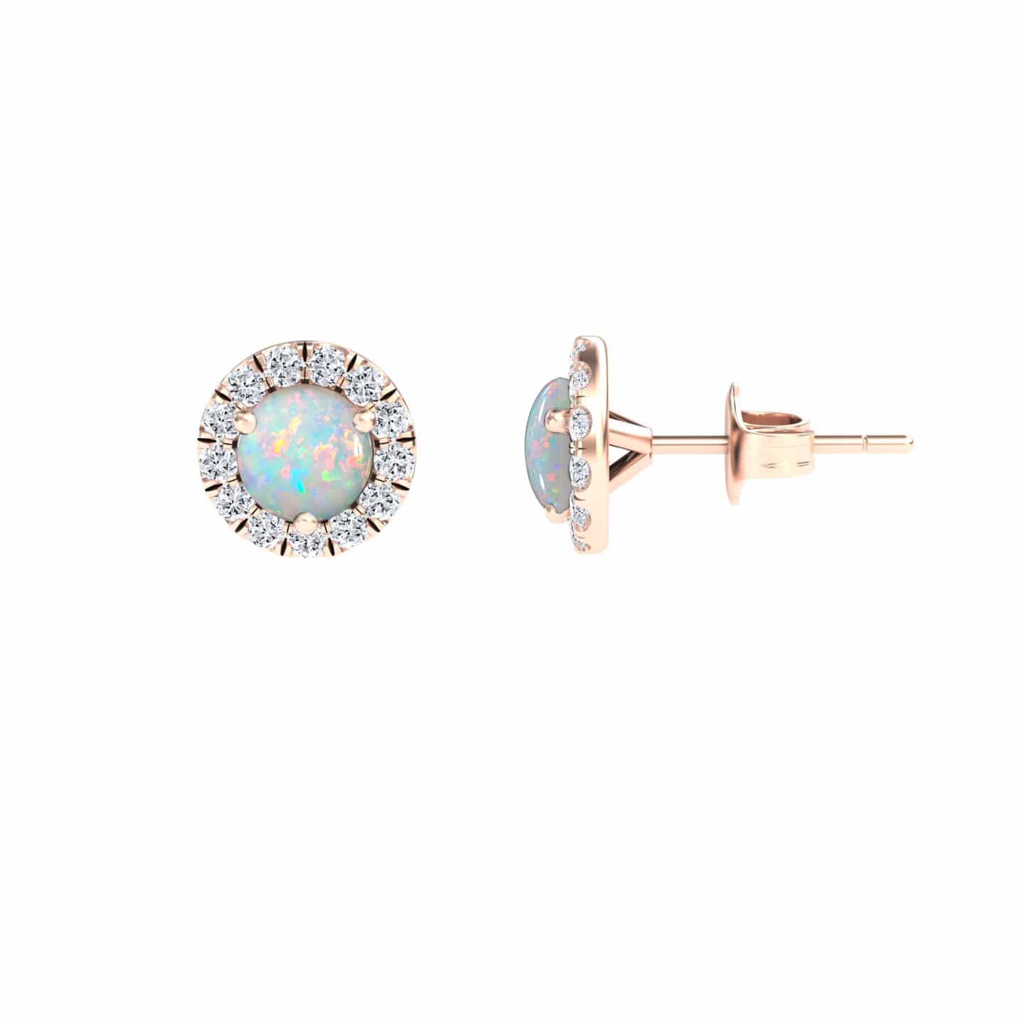 Opal & White Diamond Round Halo Earrings - Elena