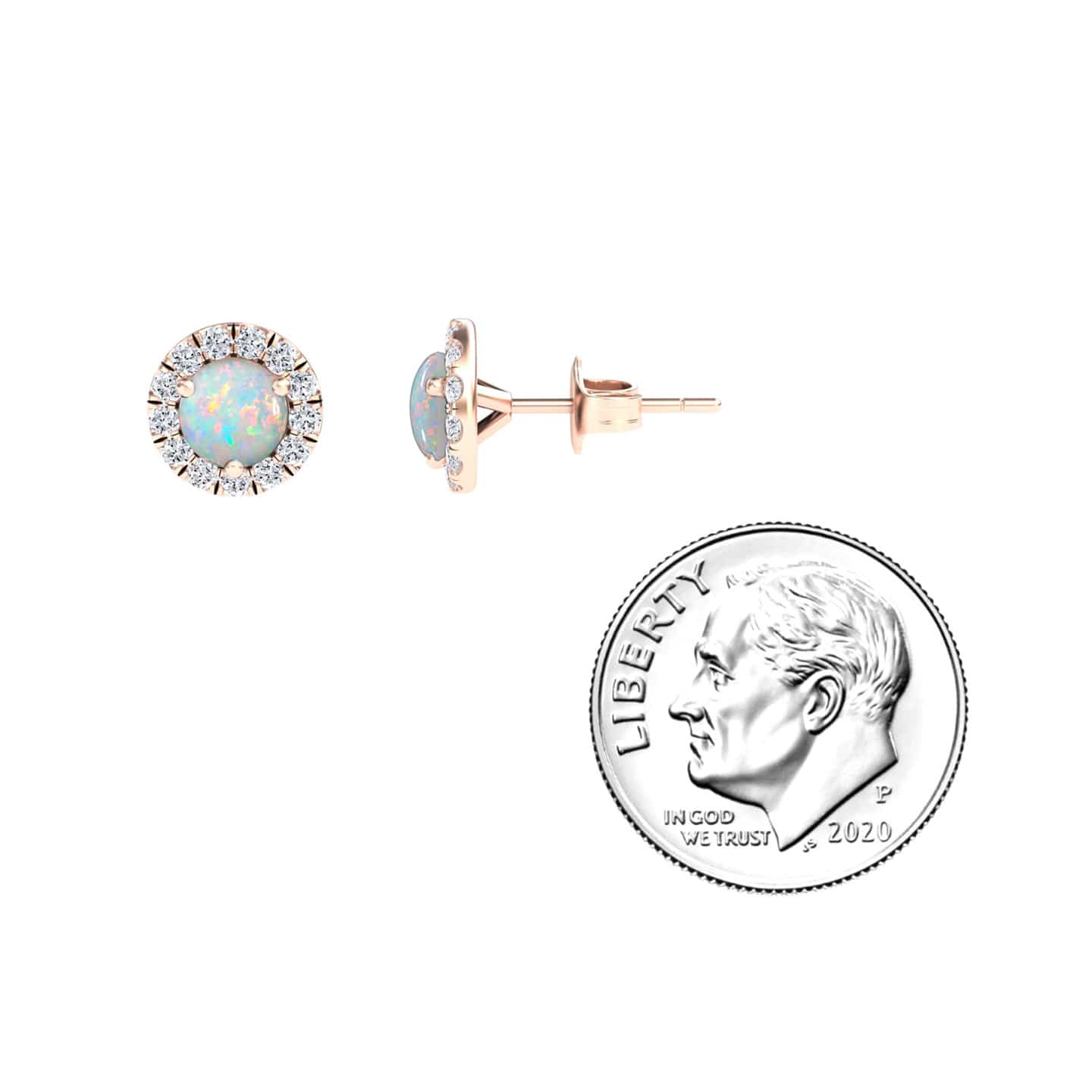 Opal & White Diamond Round Halo Earrings - Elena