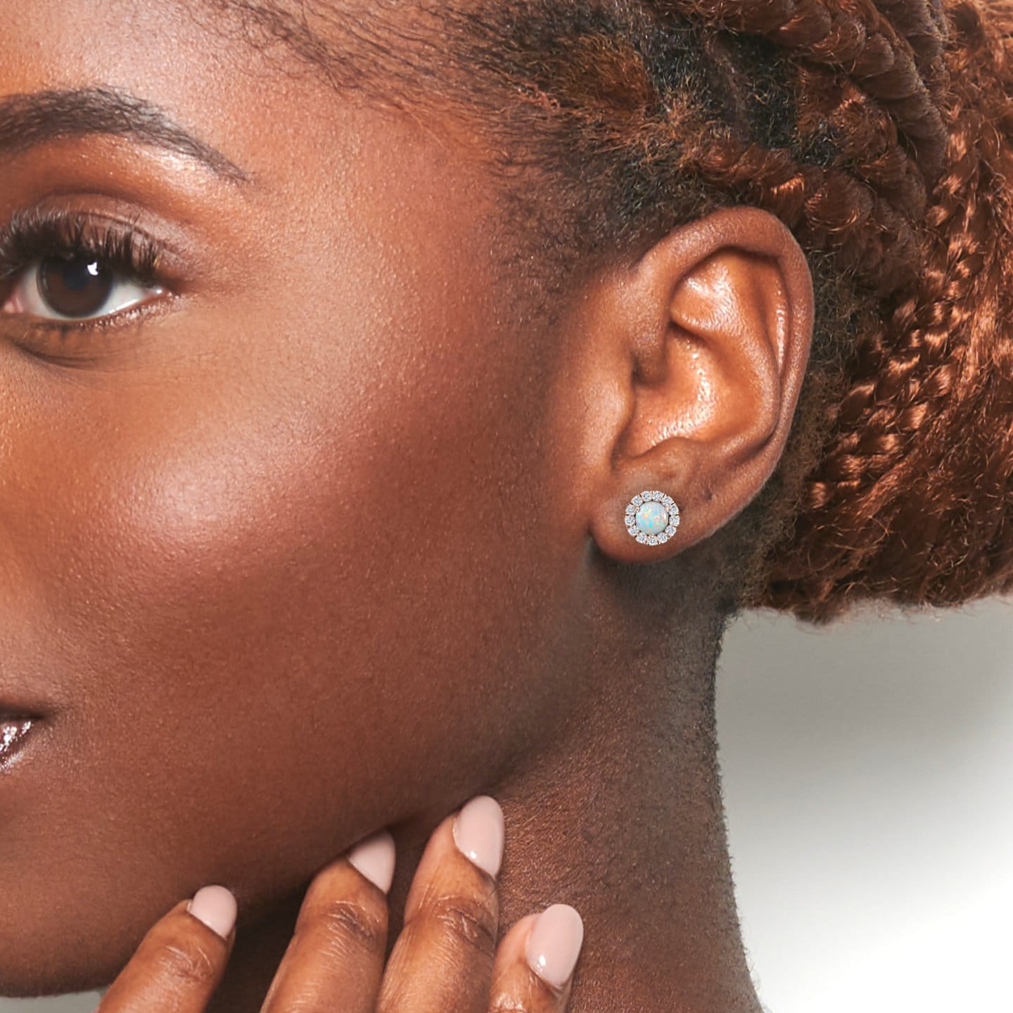 Opal & White Diamond Round Halo Earrings - Elena
