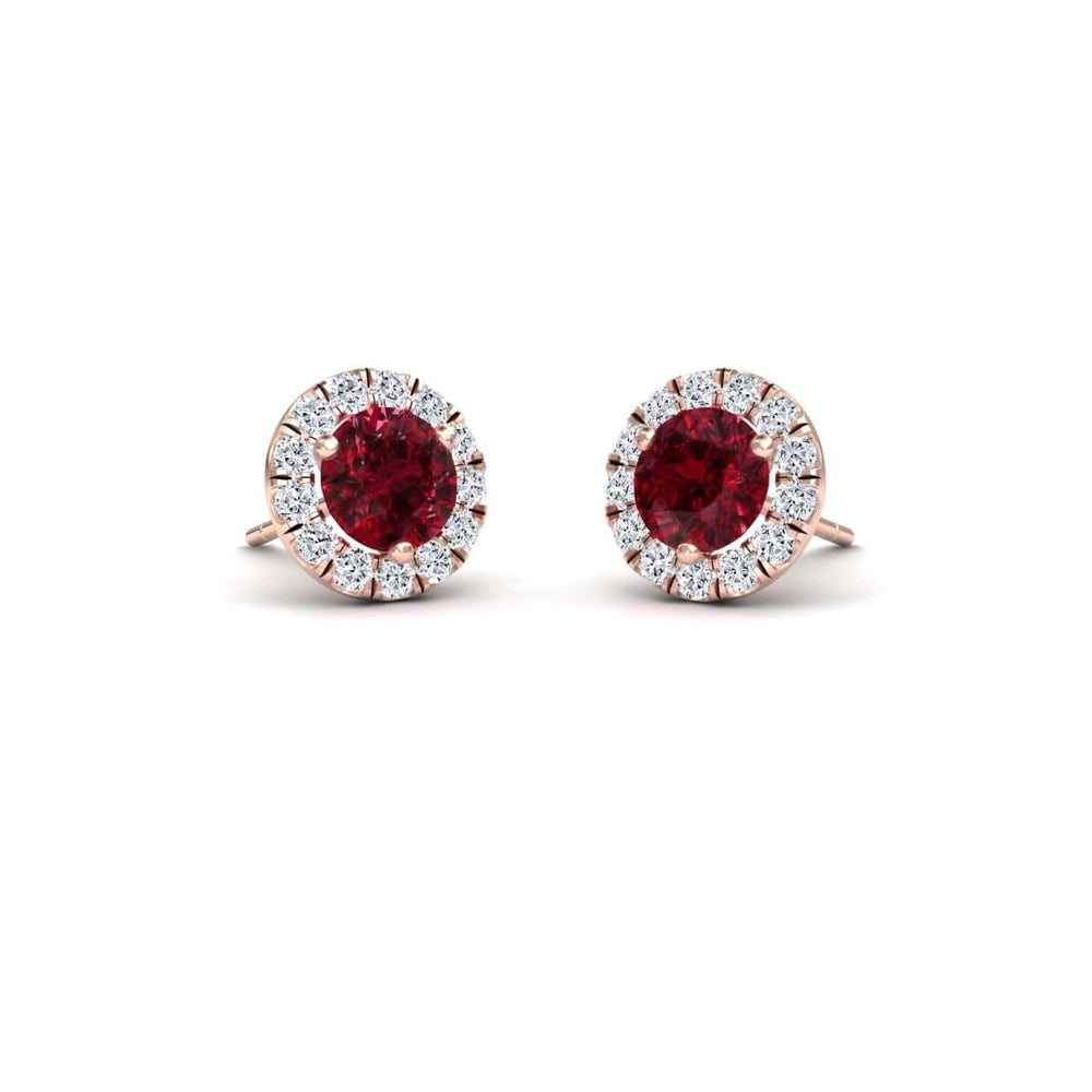 Ruby & White Diamond Round Halo Earrings - Elena