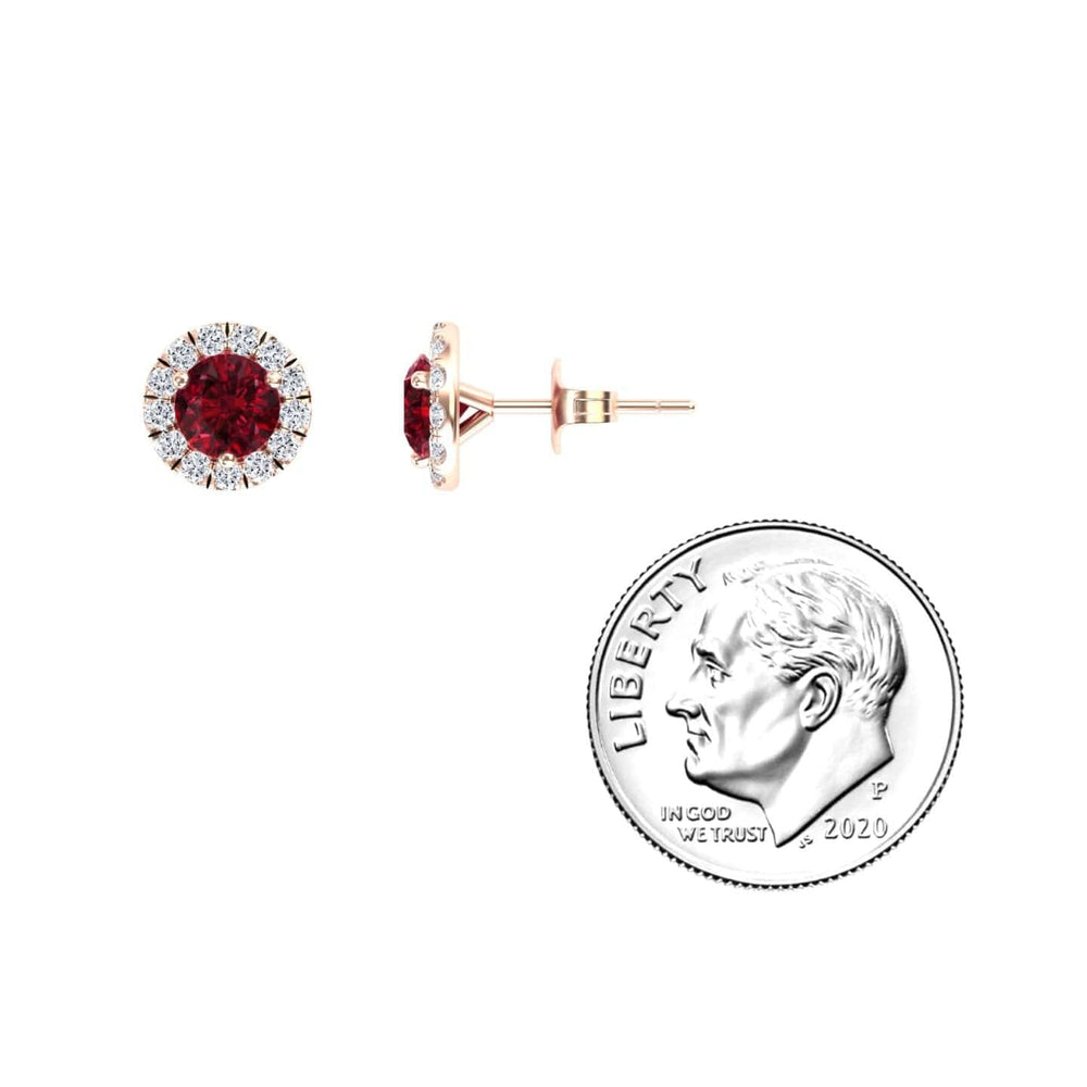 Ruby & White Diamond Round Halo Earrings - Elena