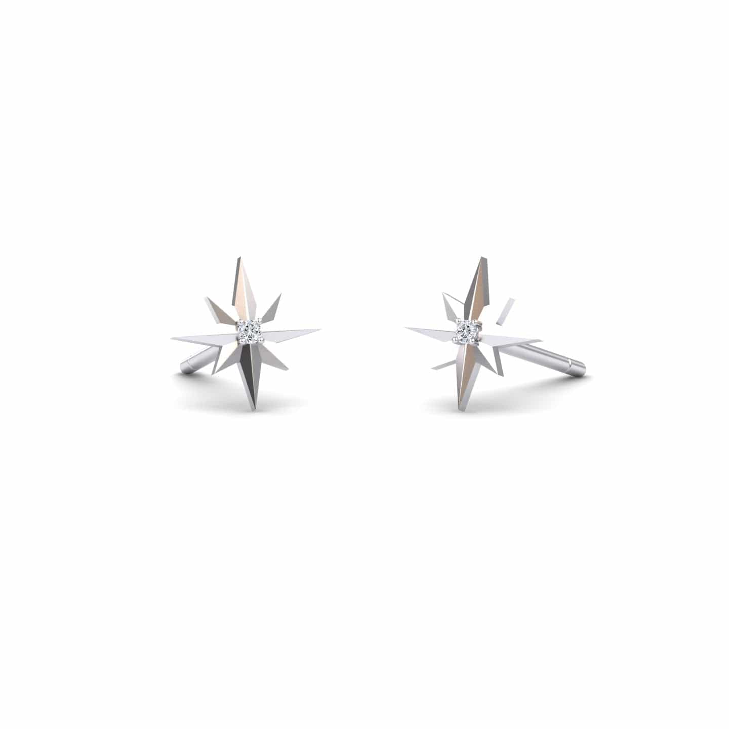 White Diamond North Star Stud Earrings - Monica