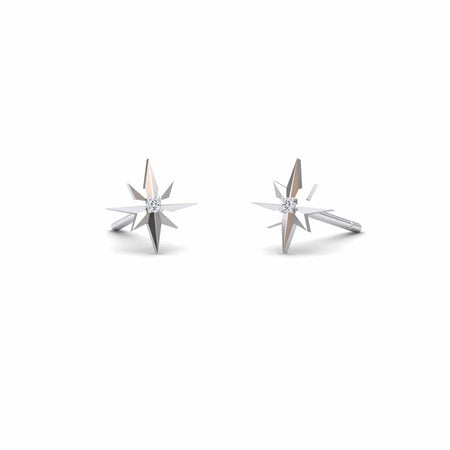 White Diamond North Star Stud Earrings - Monica
