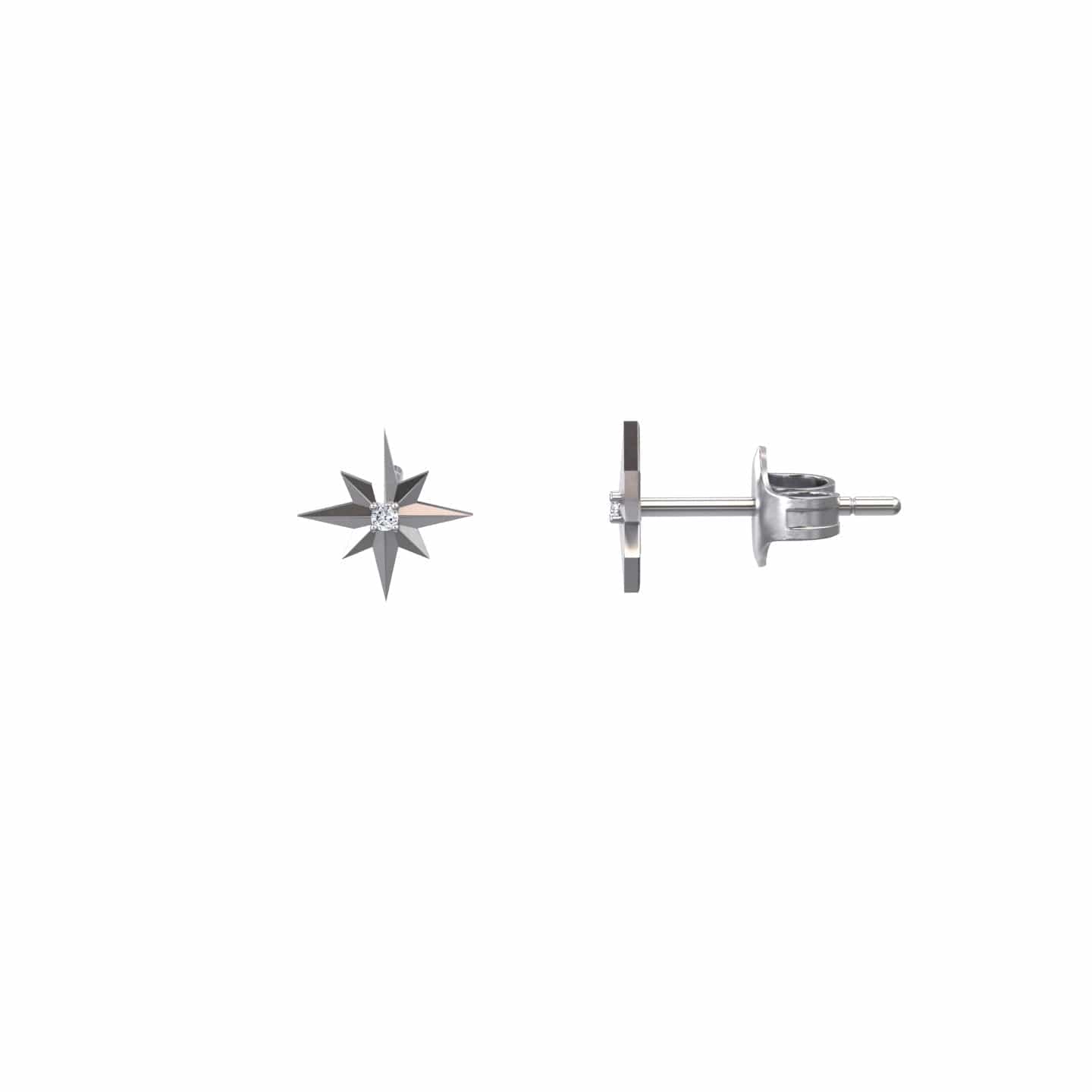 White Diamond North Star Stud Earrings - Monica