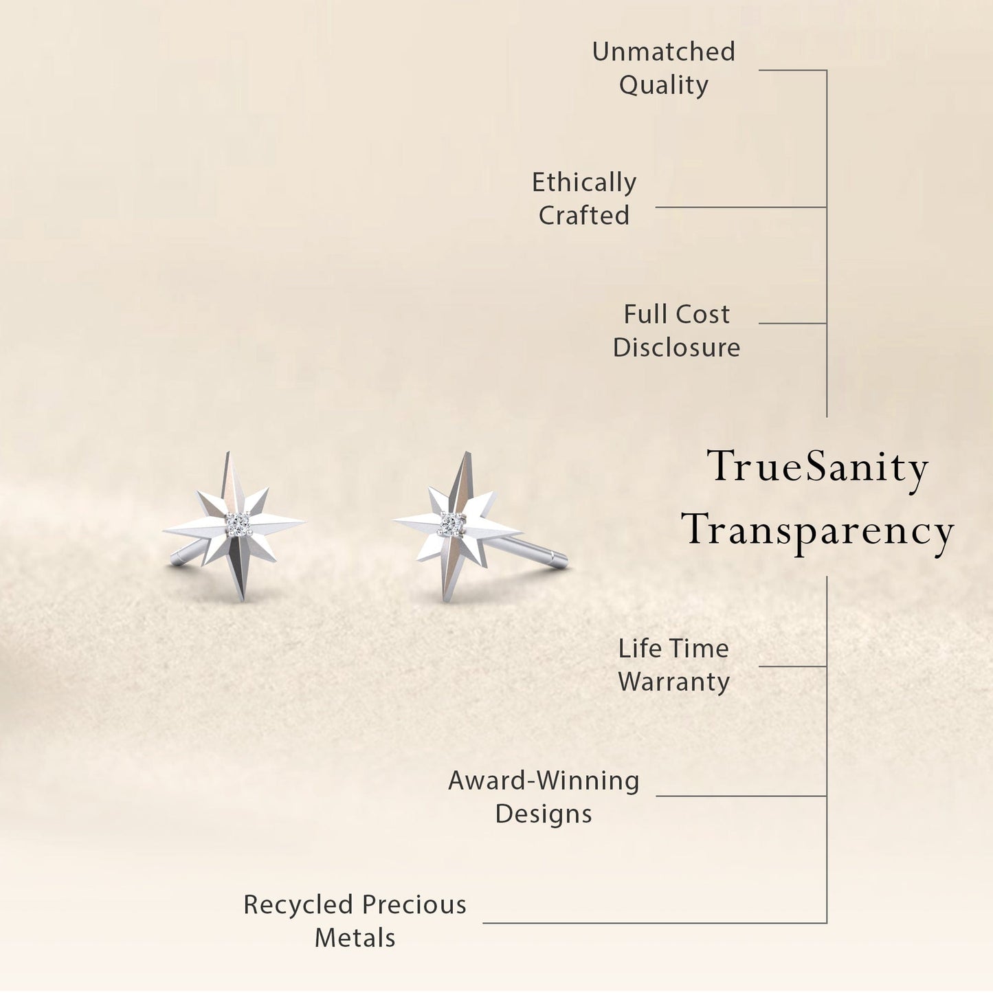 White Diamond North Star Stud Earrings - Monica