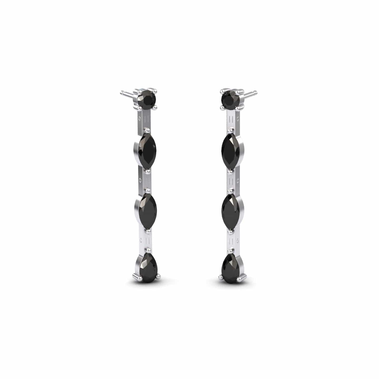 Black Diamond Linear Drop Earrings - Rajni