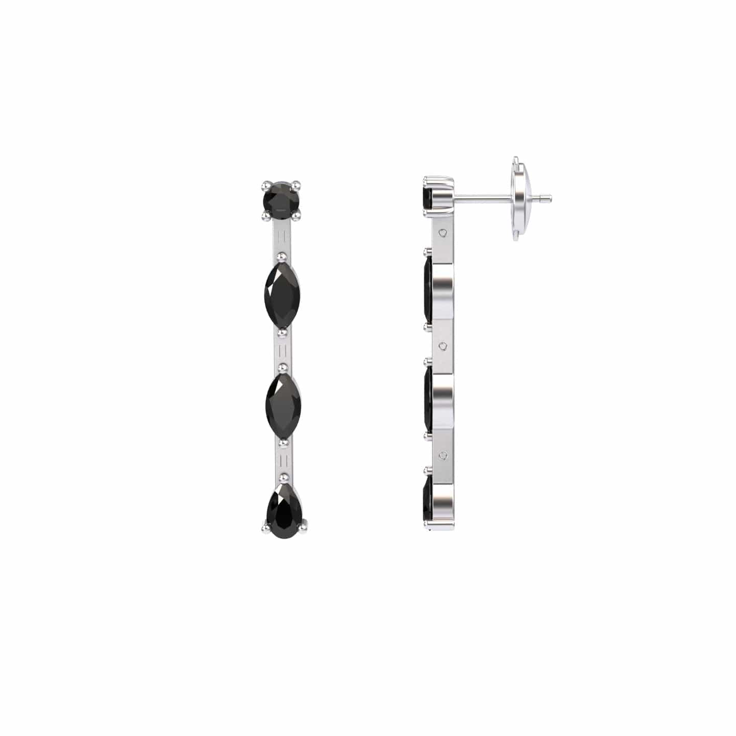 Black Diamond Linear Drop Earrings - Rajni