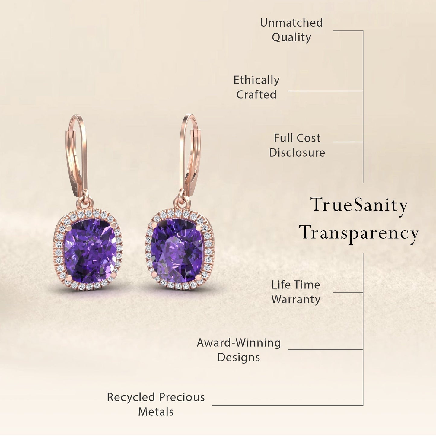 Amethyst & Diamond Dangle Earrings - Shereen