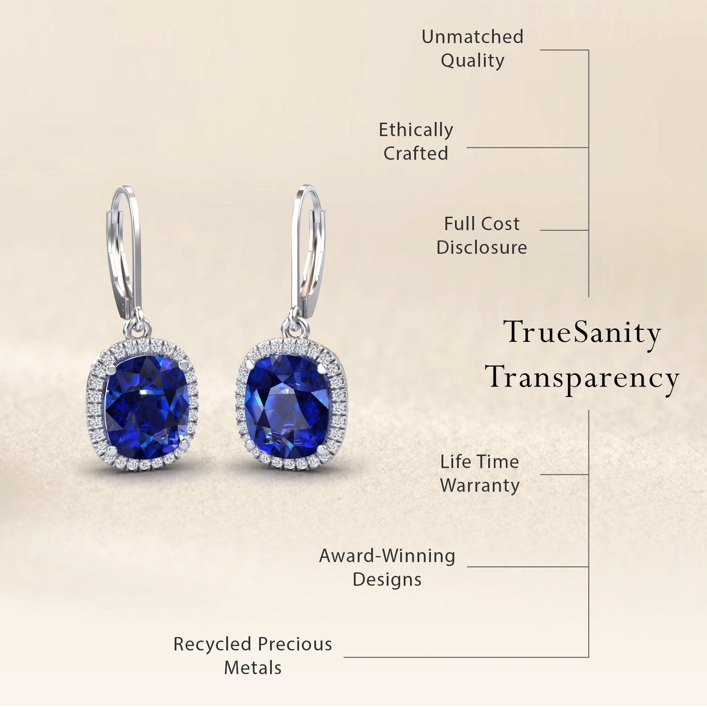 Lab Grown Blue Sapphire & Diamond Dangle Earrings - Shereen