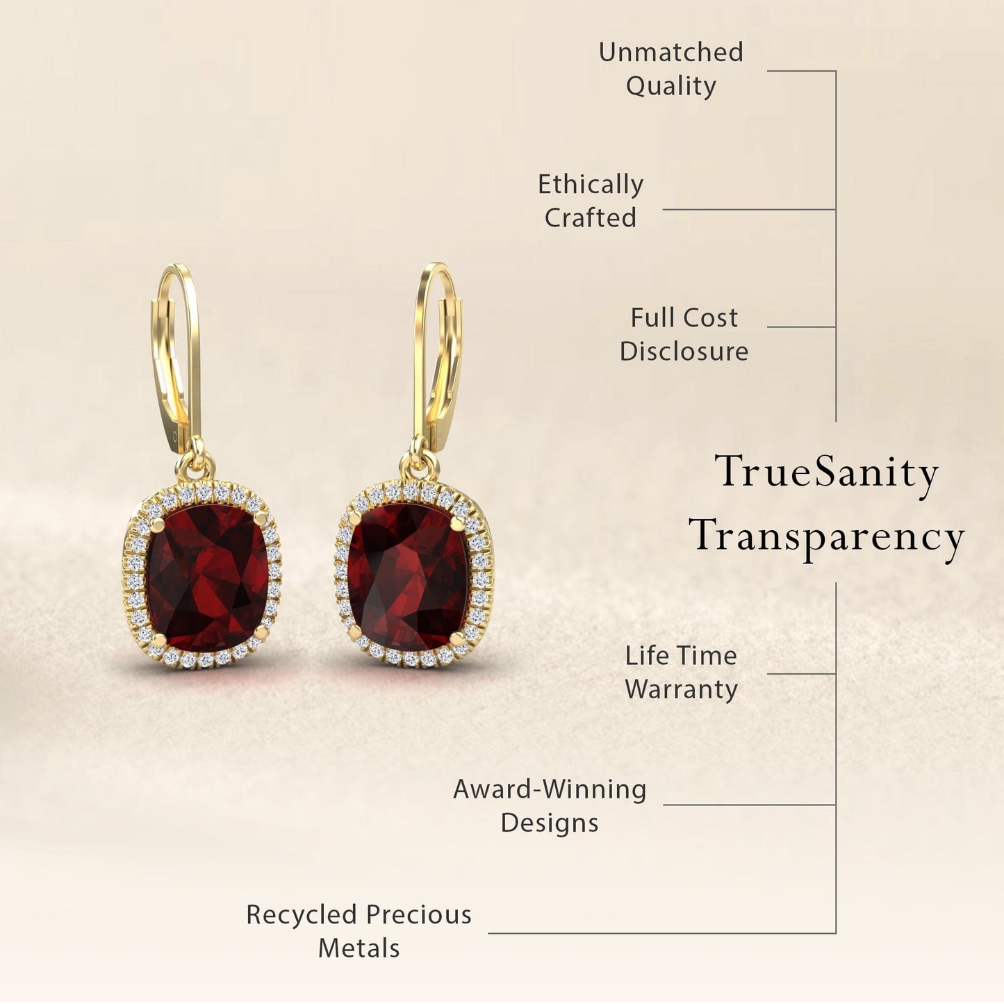 Garnet & Diamond Dangle Earrings - Shereen