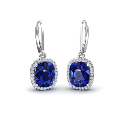 Lab Grown Blue Sapphire & Diamond Dangle Earrings