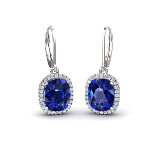 Lab Grown Blue Sapphire & Diamond Dangle Earrings - Shereen