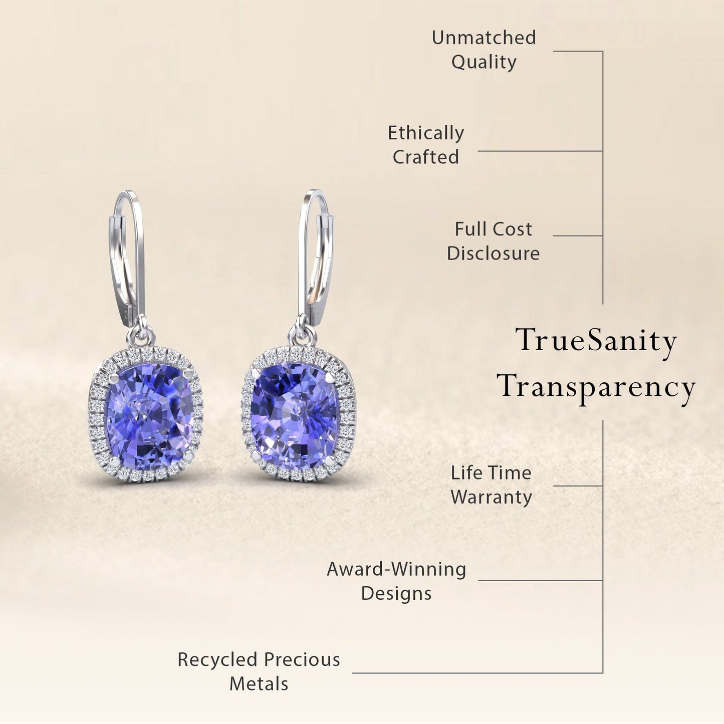 Lab Grown Tanzanite & Diamond Dangle Earrings - Shereen