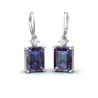 Lab Grown Alexandrite & Diamond Drop Earrings